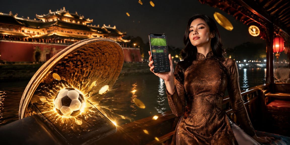 Người dùng tại Huế trải nghiệm casino mobile với nón lá trong không gian Việt Nam