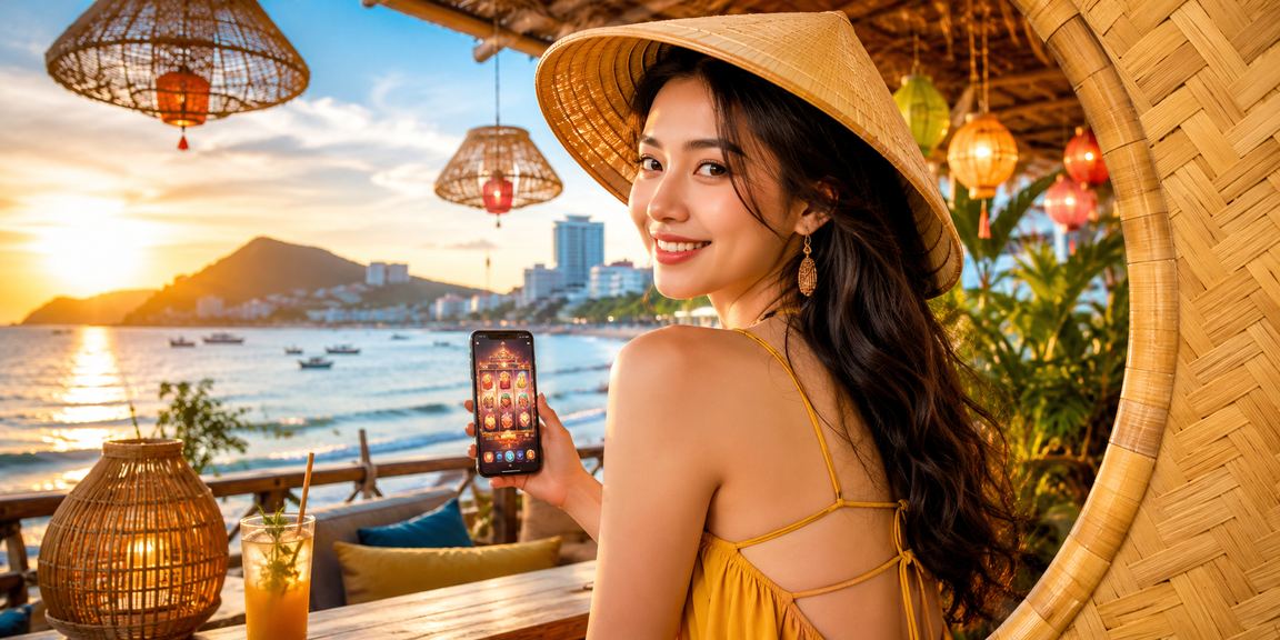 Người dùng Vũng Tàu xem casino di động trong bối cảnh nón lá Việt Nam